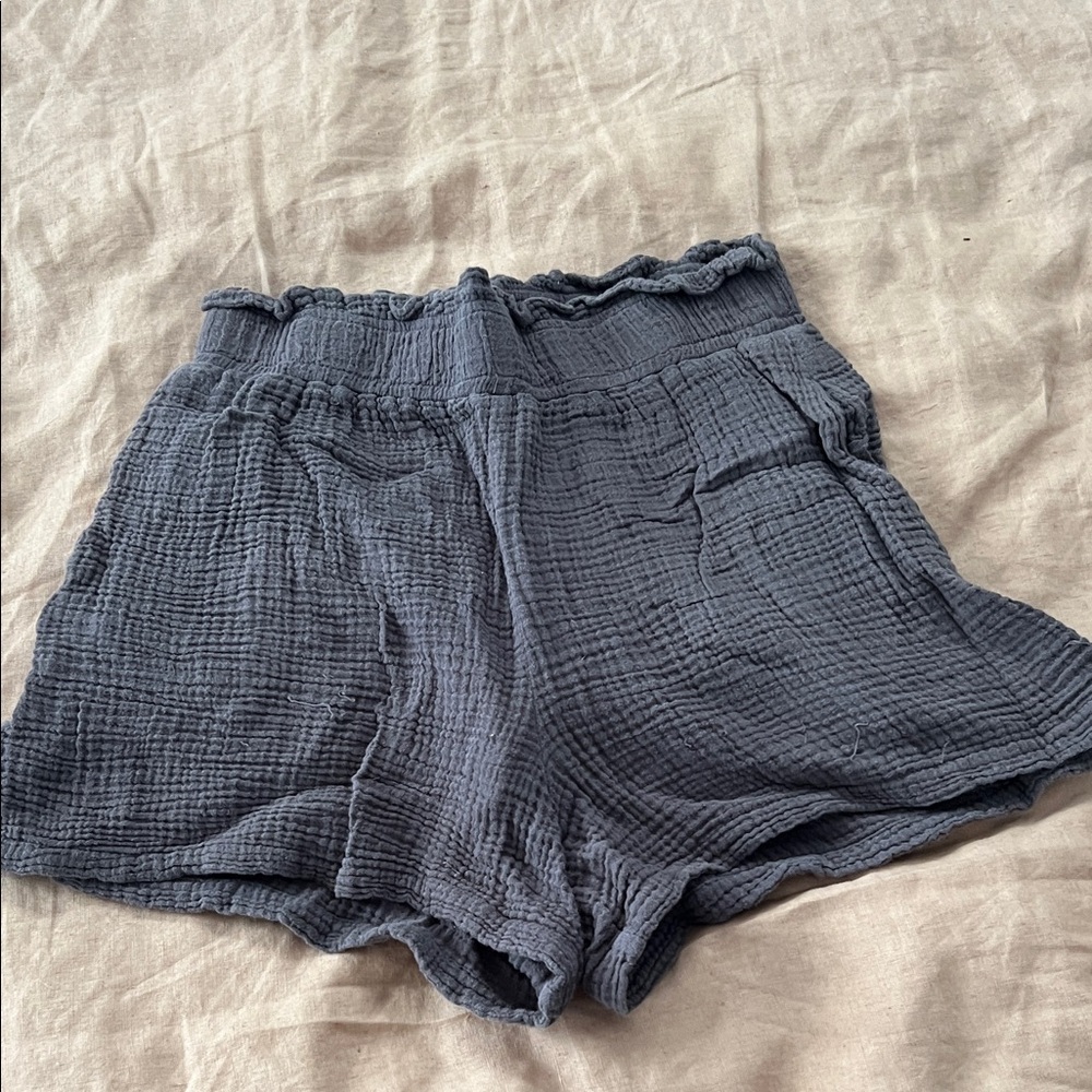 Monrow Charcoal Gray High-Waist Gauze Shorts